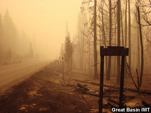 Smoky scene of devastation.