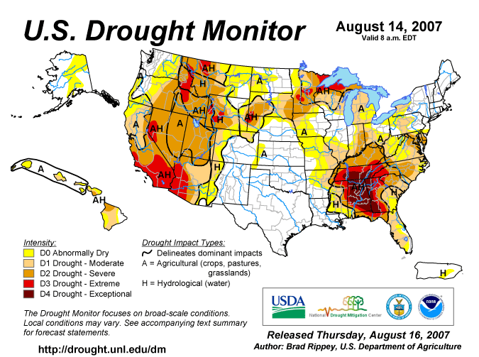 U.S. Drought Monitor, 14 Aug 07.