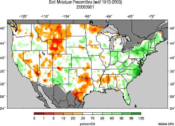 Soil moisture percentiles wrt 1915-2003 averages.