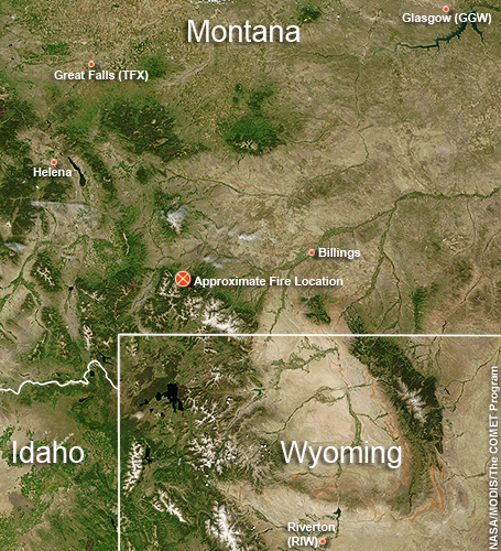 Map of south-central Montana, northwestern Wyoming, and eastern Idaho.