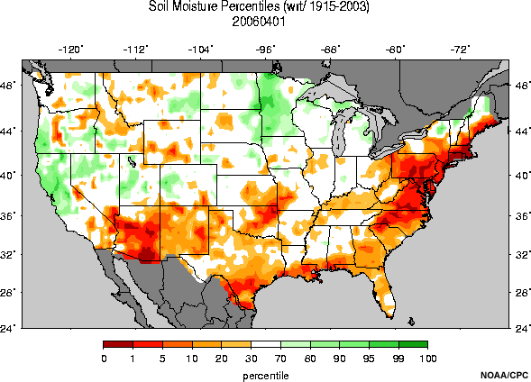 Soil Moisture Percentiles (wrt/1915-2003), 1 Apr 06.