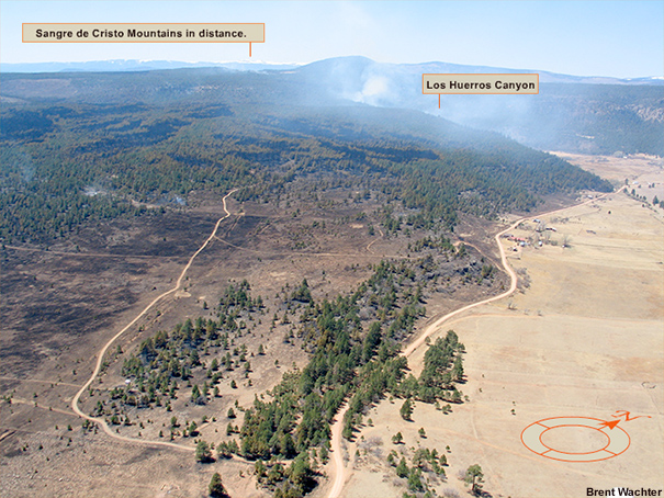 Overhead view of the fire area, looking from the southeast.