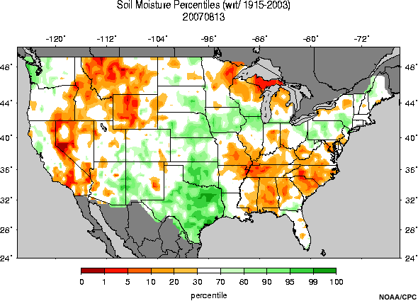 Soil moisture percentiles wrt 1915-2003 averages.