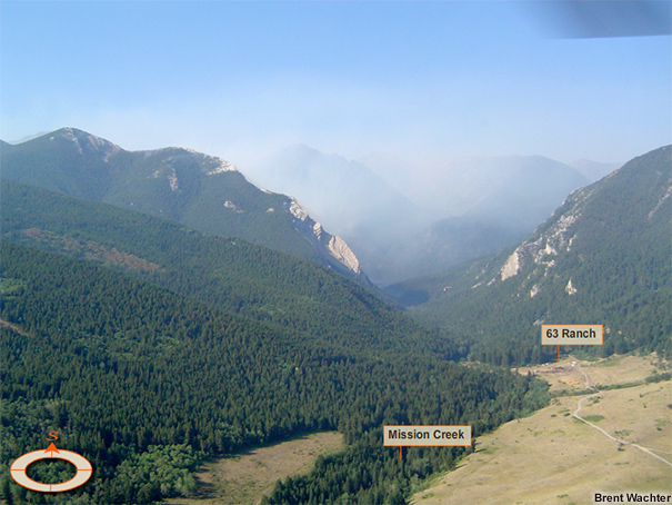 Overhead view of the mouth of Mission Creek canyon, looking toward the south.