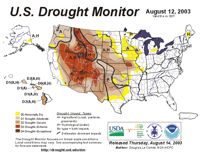 U.S. Drought Monitor, 12 Aug 03.