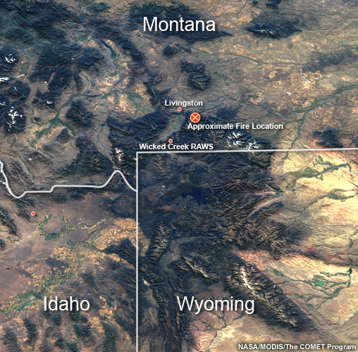 Map of south-central Montana, eastern Idaho, and northwestern Wyoming.