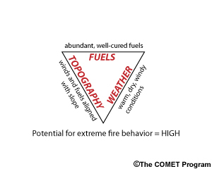 Fire environment triangle with equal-length sides.